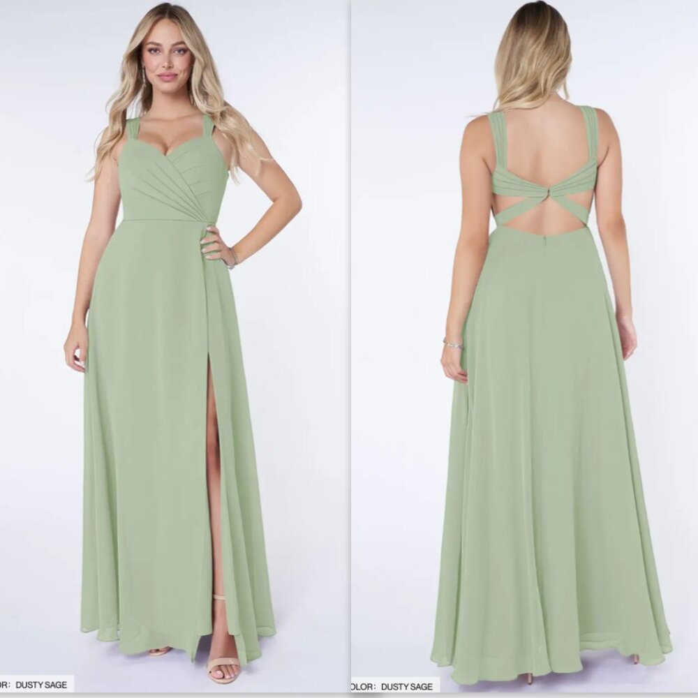Azazie Dusty Sage Floor-Length Bridesmaid Dress with Twist Back